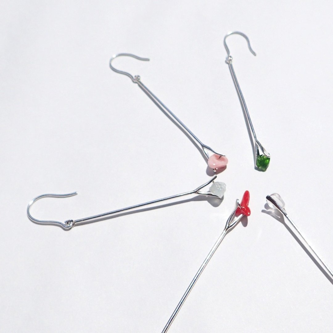 Growing Sprout Earrings (rain) - 耳环/耳夹 - 银 蓝色