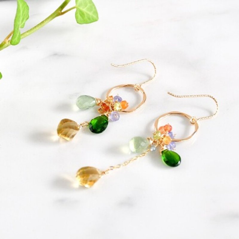 14kgf/honey quartz x late summer color earrings - 耳环/耳夹 - 宝石 