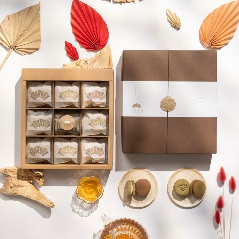 茶栈手工饼干礼盒(九宫格)_中秋礼盒 - 手工饼干 - 其他材质 卡其色