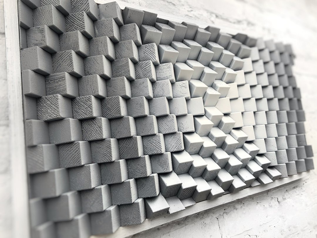 Geometric Gray White Artwork - 3D Acoustic Panel - Minimalistic Wall Decor - 墙贴/壁贴 - 木头 白色