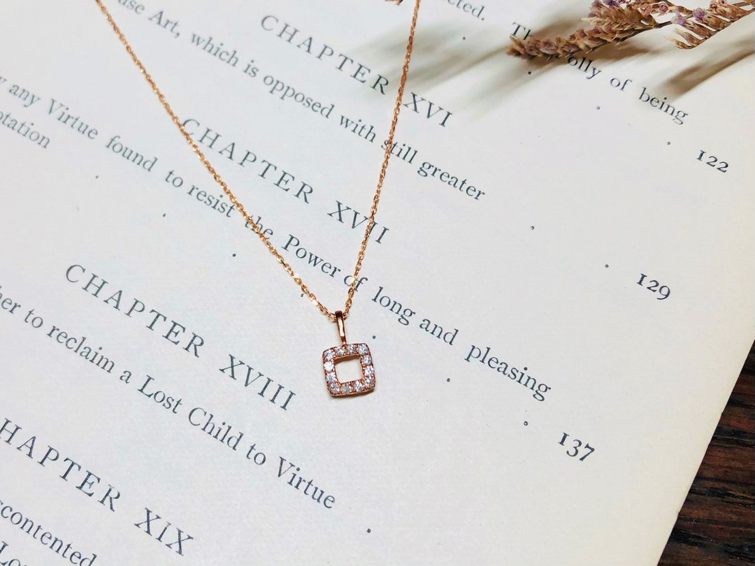 【茉莉亚缇 Moriarty Jewelry】方块造型 - 10K 玫瑰金 小钻项链 - 项链 - 玫瑰金 