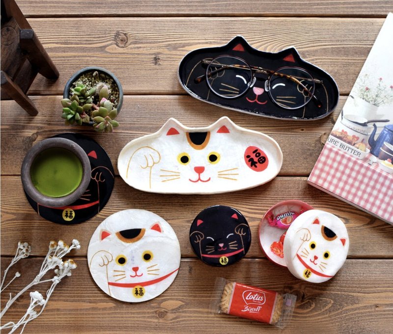 日本直送 菲律宾制 招财猫贝壳盘 - 摆饰 - 贝壳 多色