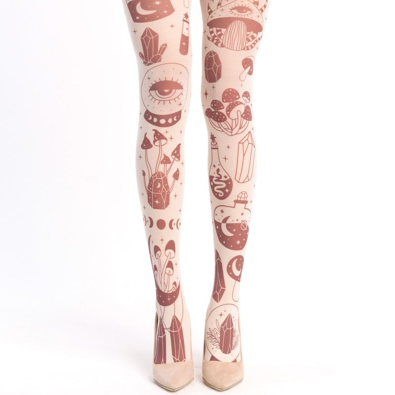 Crystal potion mushroom tights for women - 女装内搭/紧身裤 - 尼龙 卡其色