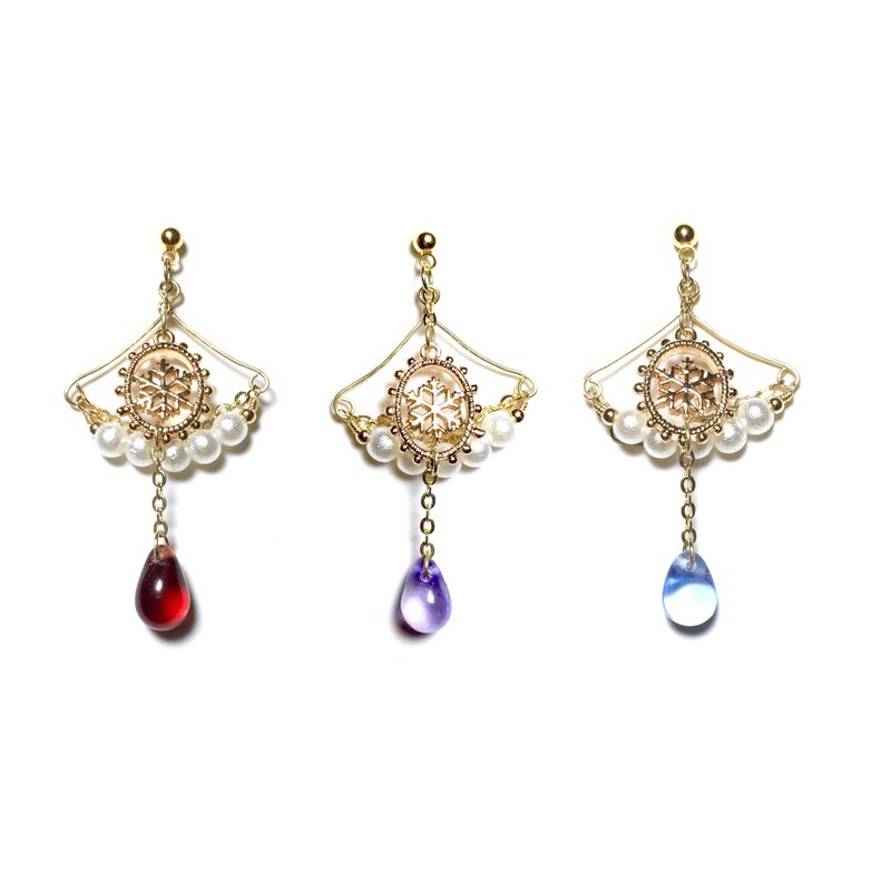 【若桑】雪花落下。进口镀18k金耳钉。珍珠&雪花。耳环/耳夹。12月份诞生石。生日礼物。 - 耳环/耳夹 - 其他金属 紫色