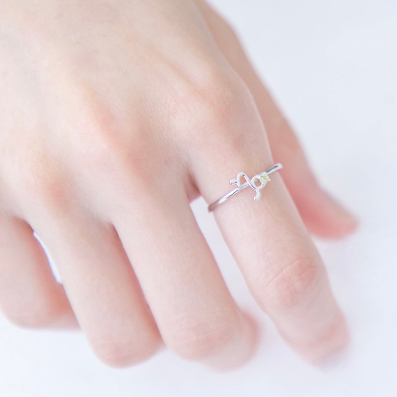 摩羯座925纯银天然石星座戒指 可调式戒指 - 戒指 - 宝石 银色