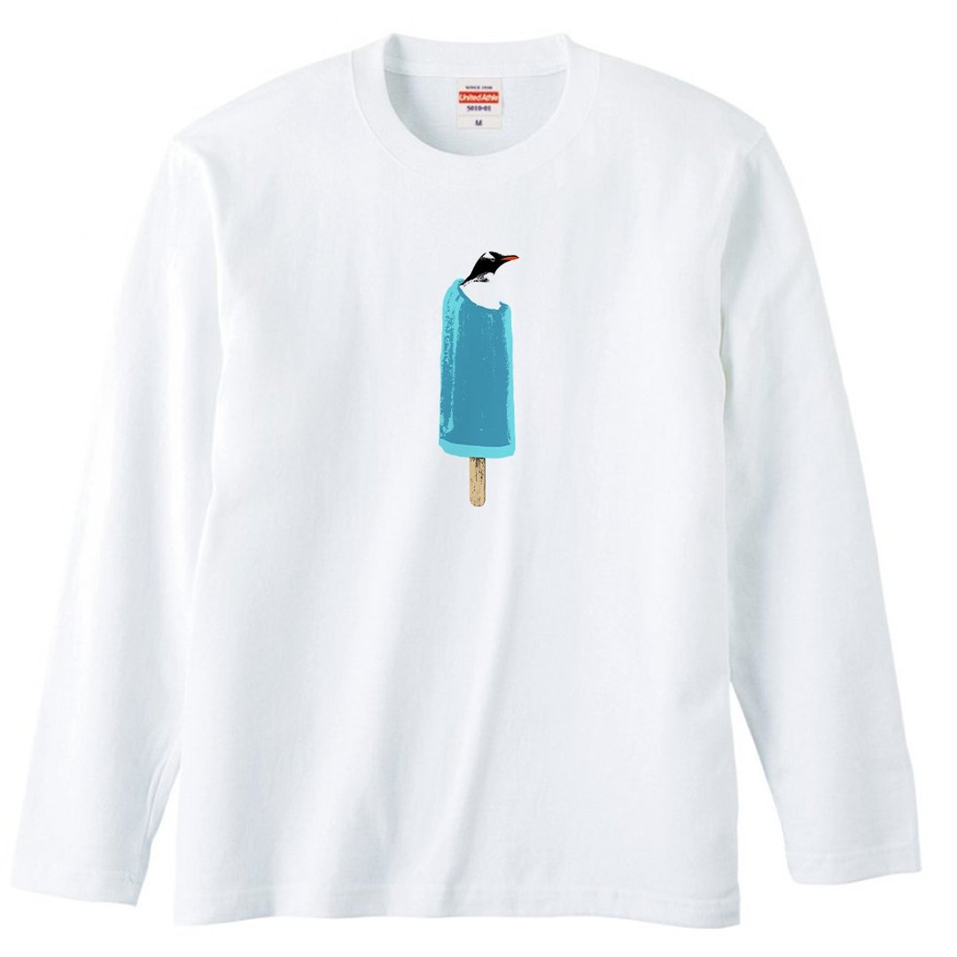 Long sleeve t-shirt / cool biz penguin - 男装上衣/T 恤 - 棉．麻 白色