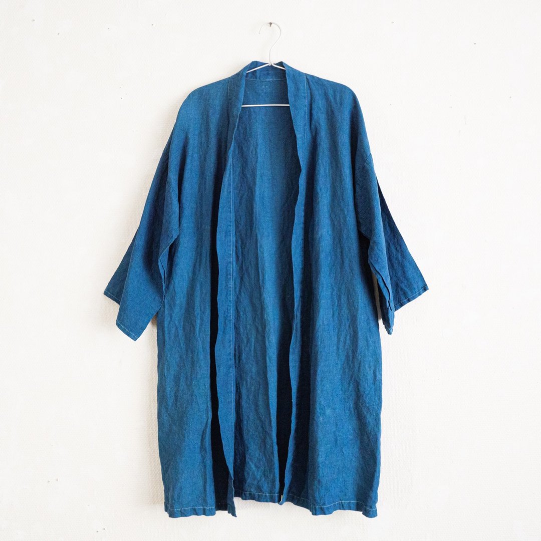 indigo dyed haori - 男装外套 - 棉．麻 