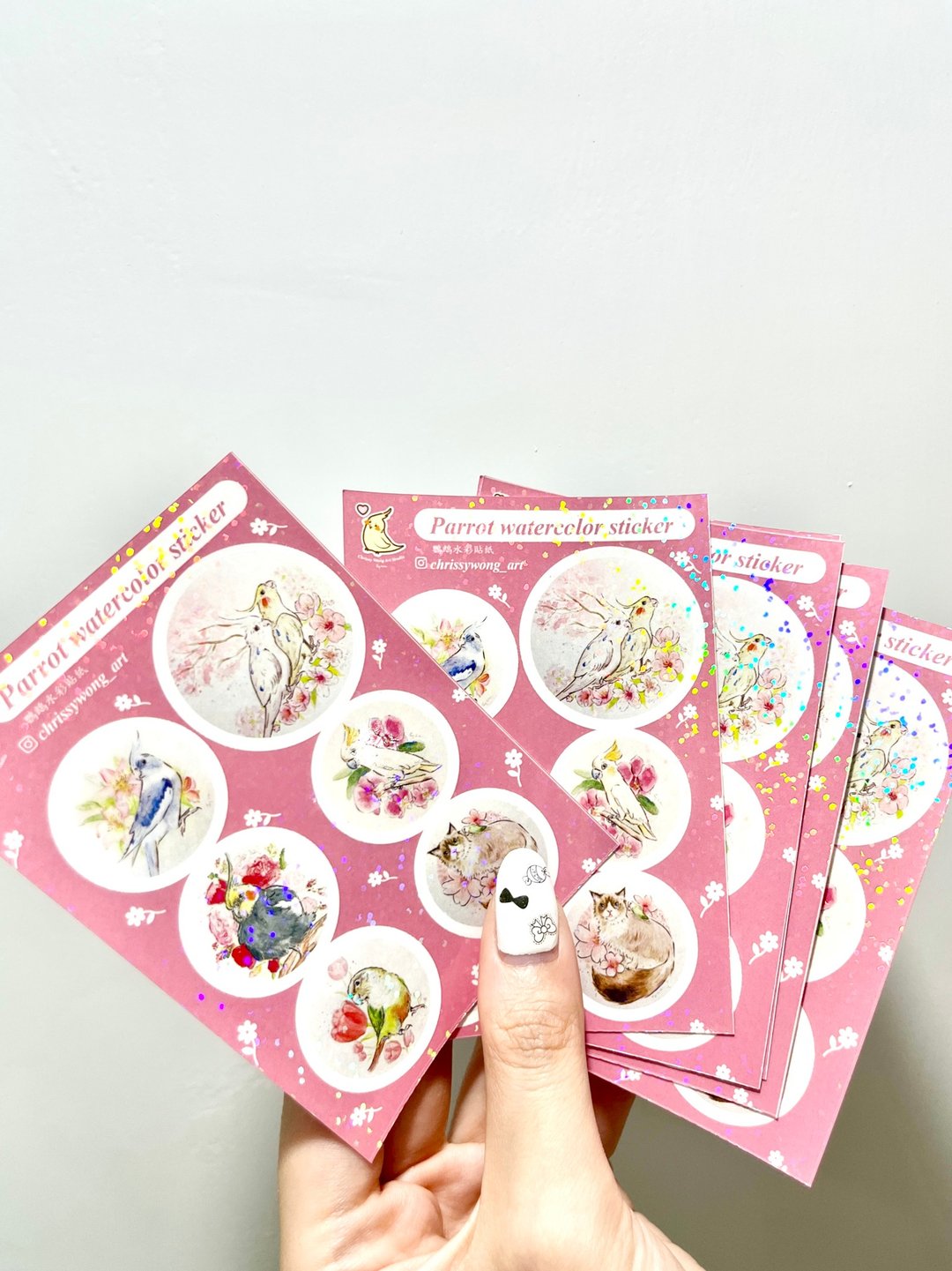 【 鹦鹉水彩 】全新贴纸—香港本地设计送礼文具 - 贴纸 - 纸 粉红色