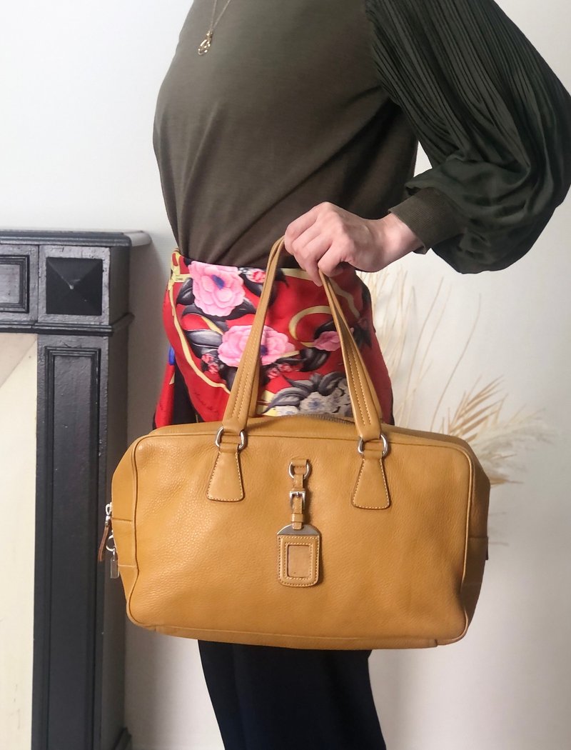 【日本直送 名牌中古包】PRADA 普拉达 手提包 焦糖色 Logo 皮革 迷你波士顿包 vintage 古着 经典 witjyy - 手提包/手提袋 - 真皮 咖啡色