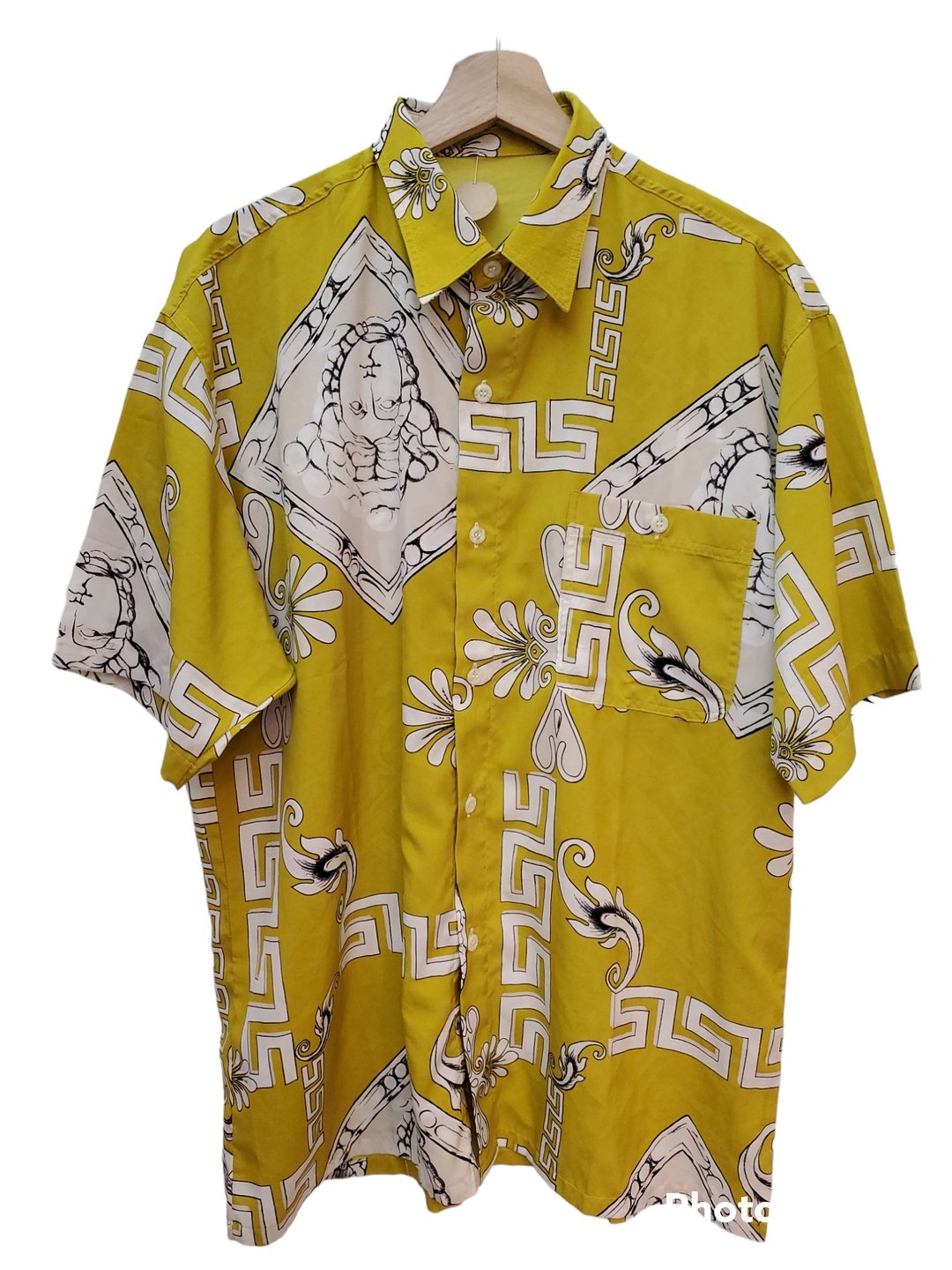 有礼貌穿搭 日本古着 精品图像 丝质 短衬 L号 近全新 - 男装衬衫 - 棉 黄色
