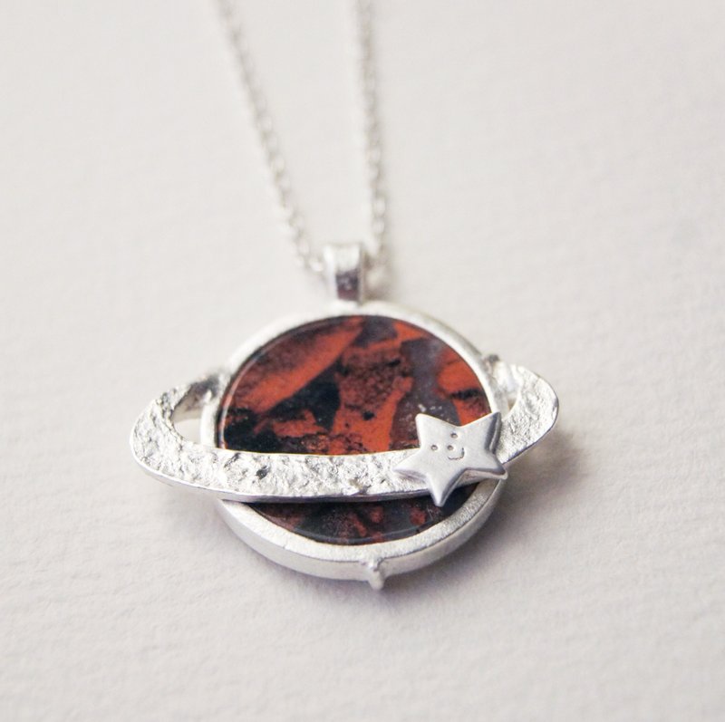 红花玛瑙小行星纯银项链 - 项链 - 纯银 红色