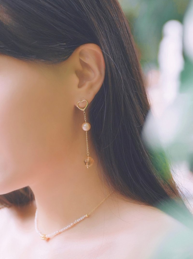 橘色爱心珍珠耳环 - 项链 - 其他材质 粉红色