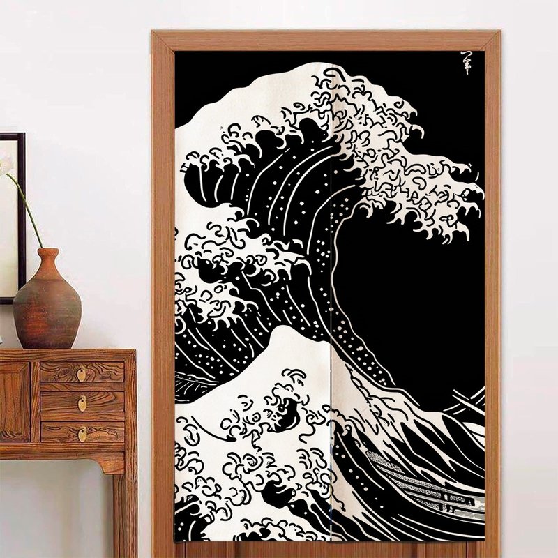 大海浪日式門簾黑色居家質感隔斷簾子/開運好物 - 门帘/门牌 - 聚酯纤维 黑色