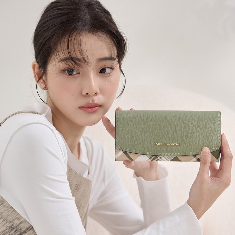 【金安德森】Xylia 经典格纹压扣长夹-罗勒绿 - 皮夹/钱包 - 人造皮革 绿色