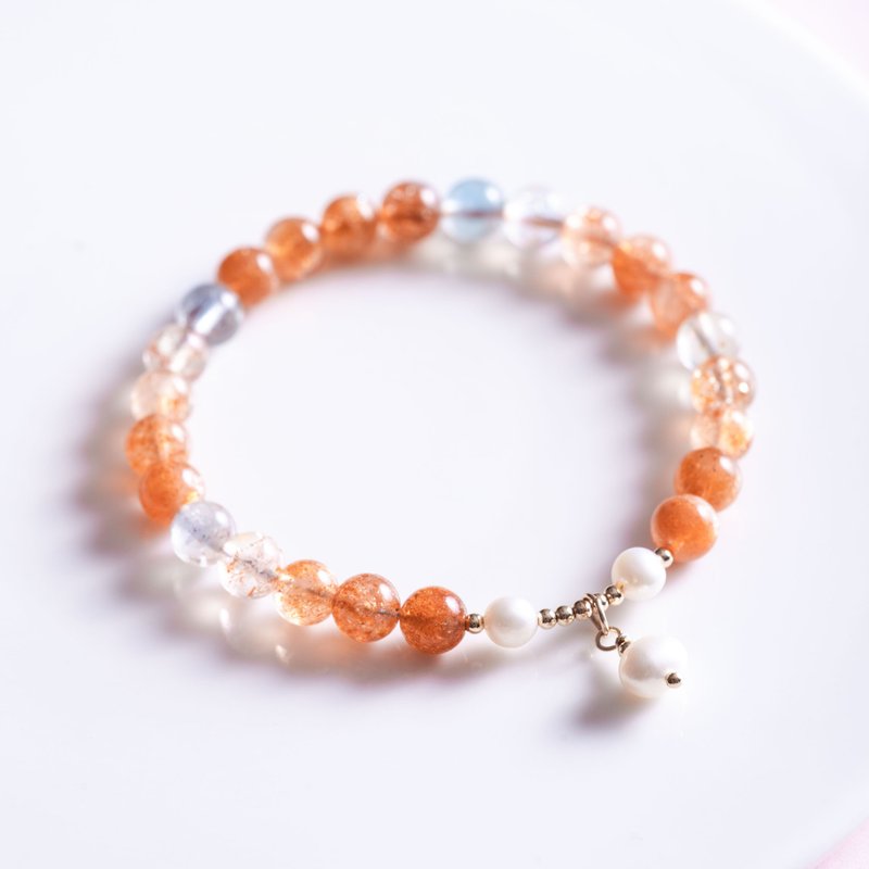 阿鲁沙水晶天然淡水珍珠手链|14k包金手链 天然石水晶定制化礼物 - 手链/手环 - 半宝石 橘色