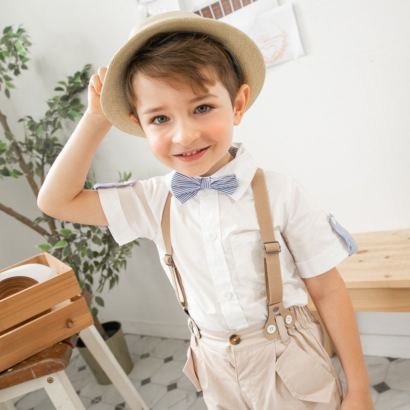 //生日派对.毕业典礼.花童礼服//Charles系列白衬衫卡其短裤组 - 童装礼服/连衣裙 - 棉．麻 卡其色