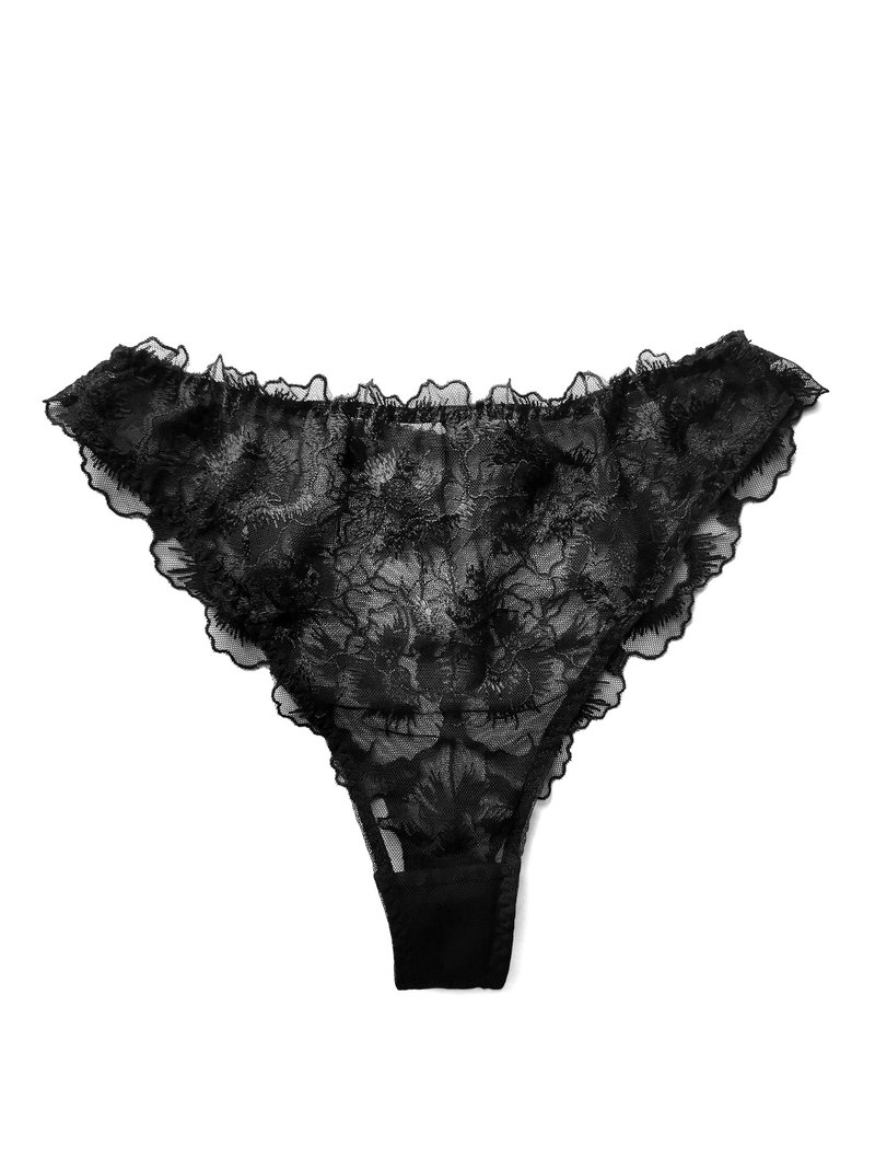 Floral lace brazilian panties - Cute lingerie - Women's sexy underwear - 女士内衣裤 - 聚酯纤维 黑色