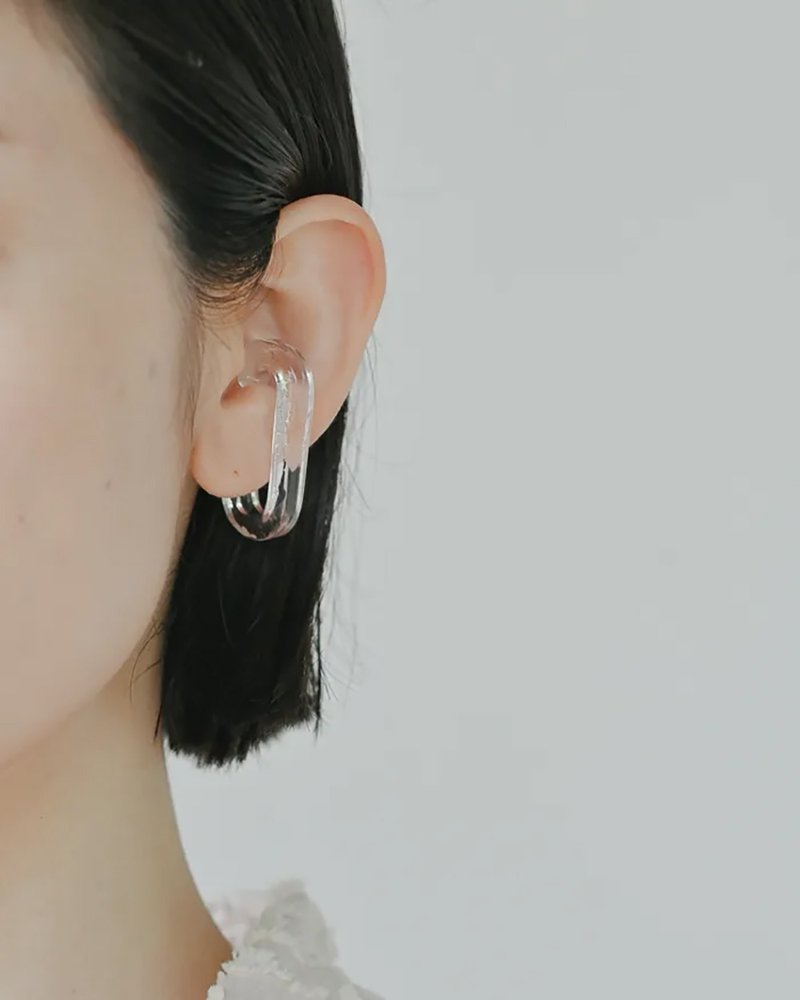 Hario手工玻璃耳夹 - 水环 (HAA-WR-EC) - 耳环/耳夹 - 玻璃 透明