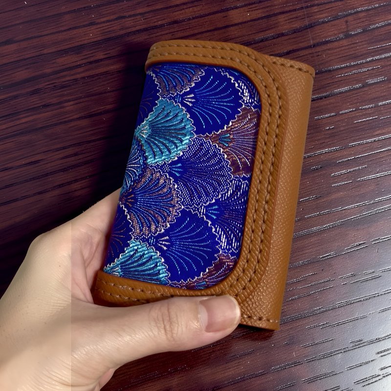 湛蓝锦浪 织锦缎 牛二层皮 卡片零钱包 - 名片夹/名片盒 - 丝．绢 蓝色
