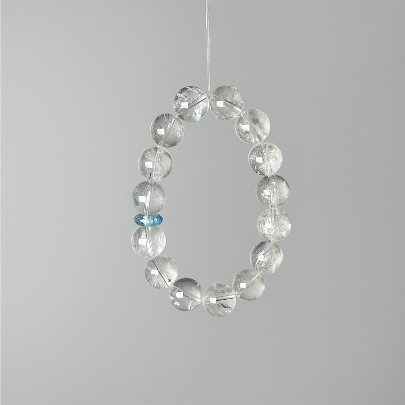 原創設計利姆利亞白水晶搭配海藍寶平安扣水晶手環 - 手链/手环 - 水晶 白色