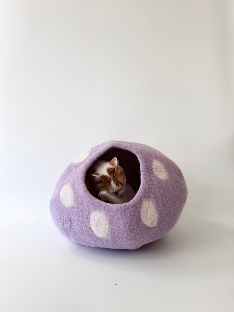 羊毛毡洞穴封闭式猫窝猫用品 - LeFunnyCat芋泥波波 - 床垫/笼子 - 羊毛 紫色