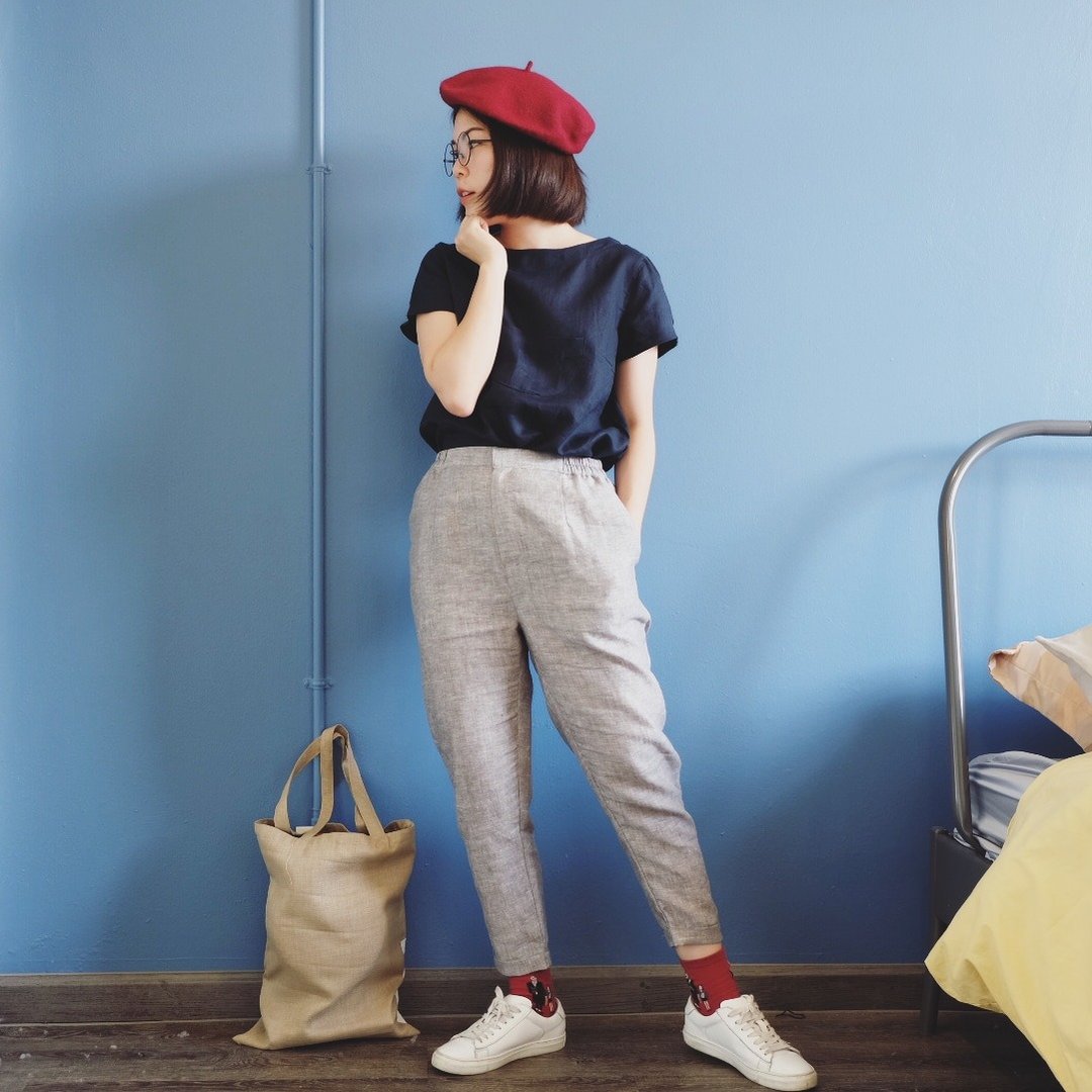 Wavy Trousers : Linen Grey - 女装长裤 - 棉 灰色
