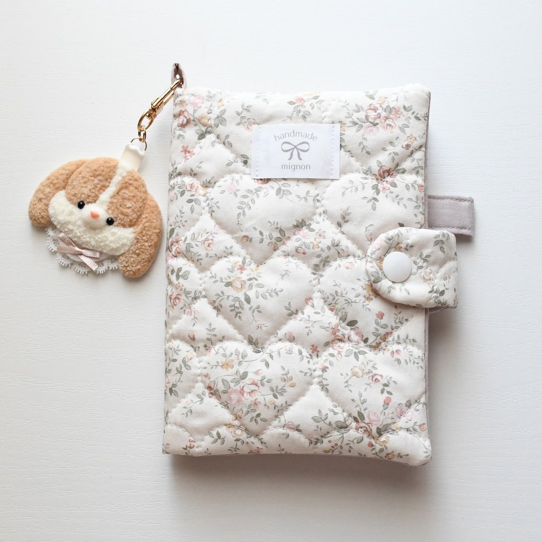 兔子造型 A6 手帐套 / Rabbit Charm A6 Planner Cover – 韩国绗缝印花布料 - 书衣/书套 - 棉 粉红色