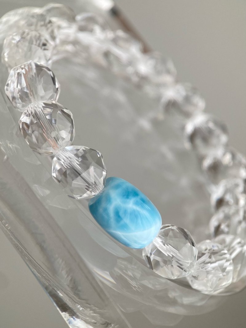 天然拉利玛海纹石+白水晶钻切全净体 超冰爆闪 手链 - 手链/手环 - 水晶 