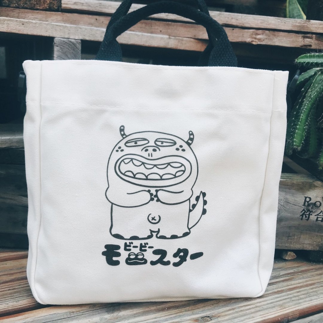 哔哔怪兽 / 小书包 斜背包 手提包 两用包 - 零钱包 - 棉．麻 白色