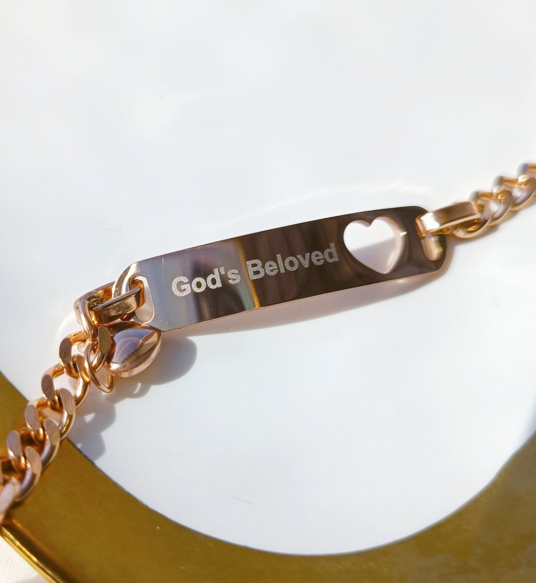 God's beloved钛钢玫瑰金手链/受洗礼物/基督教饰品/福音礼品 - 手链/手环 - 玫瑰金 