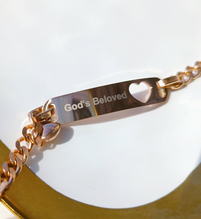God's beloved钛钢玫瑰金手链/受洗礼物/基督教饰品/福音礼品 - 手链/手环 - 玫瑰金 
