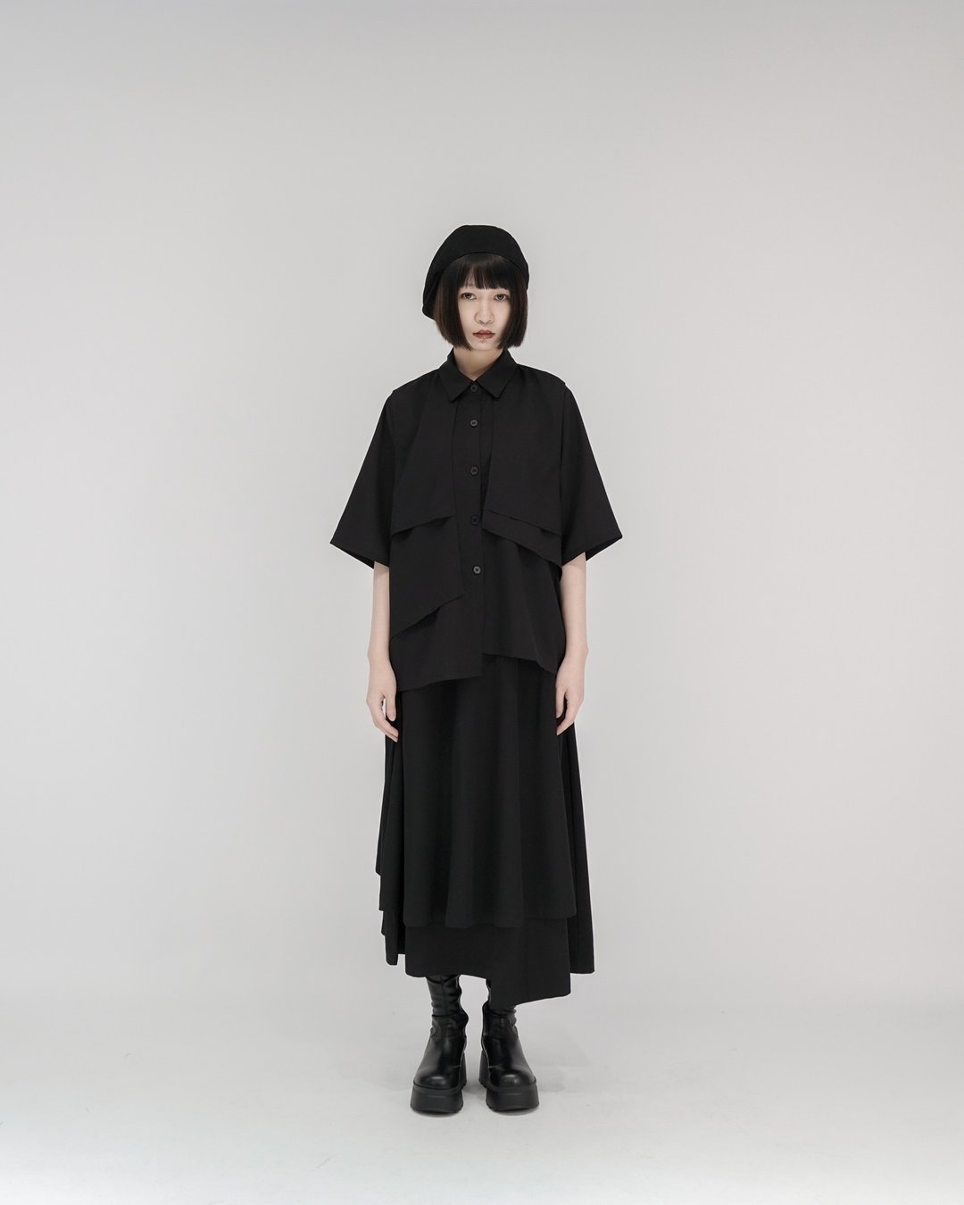 MUKK DESIGN 不规则裁片雪纺衬衫 - 女装衬衫 - 其他人造纤维 黑色