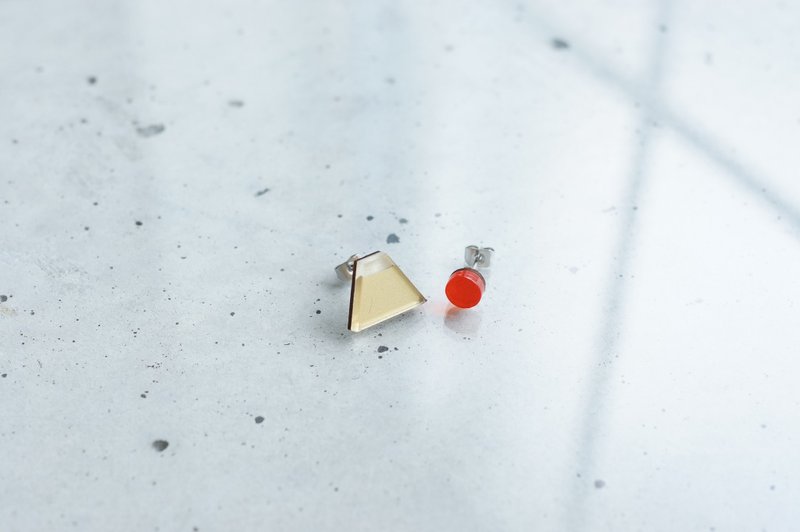 Mt. Fuji and Sun Earrings / Sunset and Mt. Fuji - 耳环/耳夹 - 木头 红色