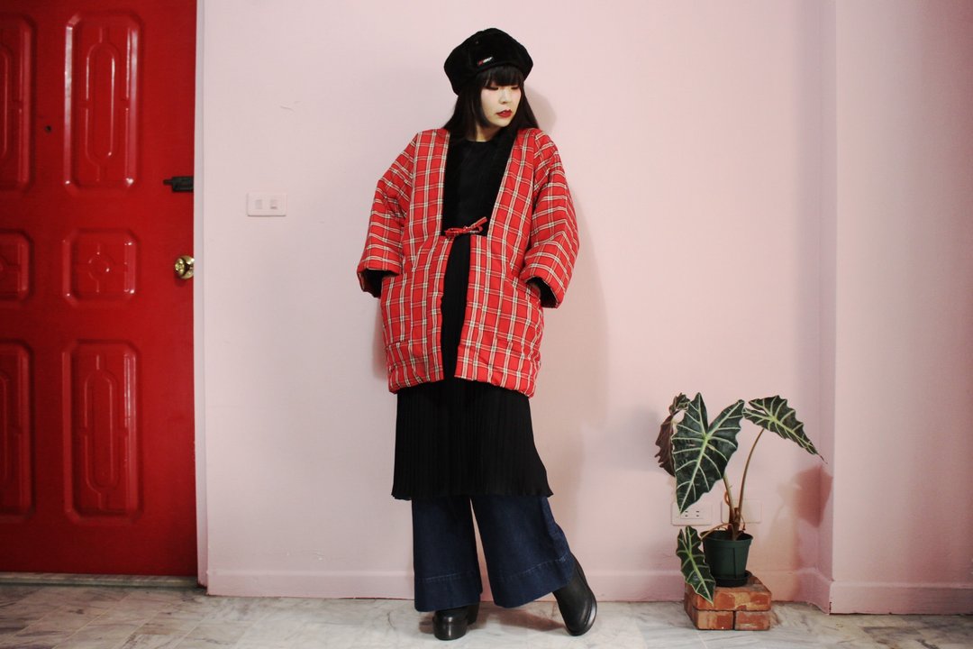[日本制和服](Vintage)日本带回红色格纹铺棉和服外套（はんてん） - 女装休闲/机能外套 - 棉 红色
