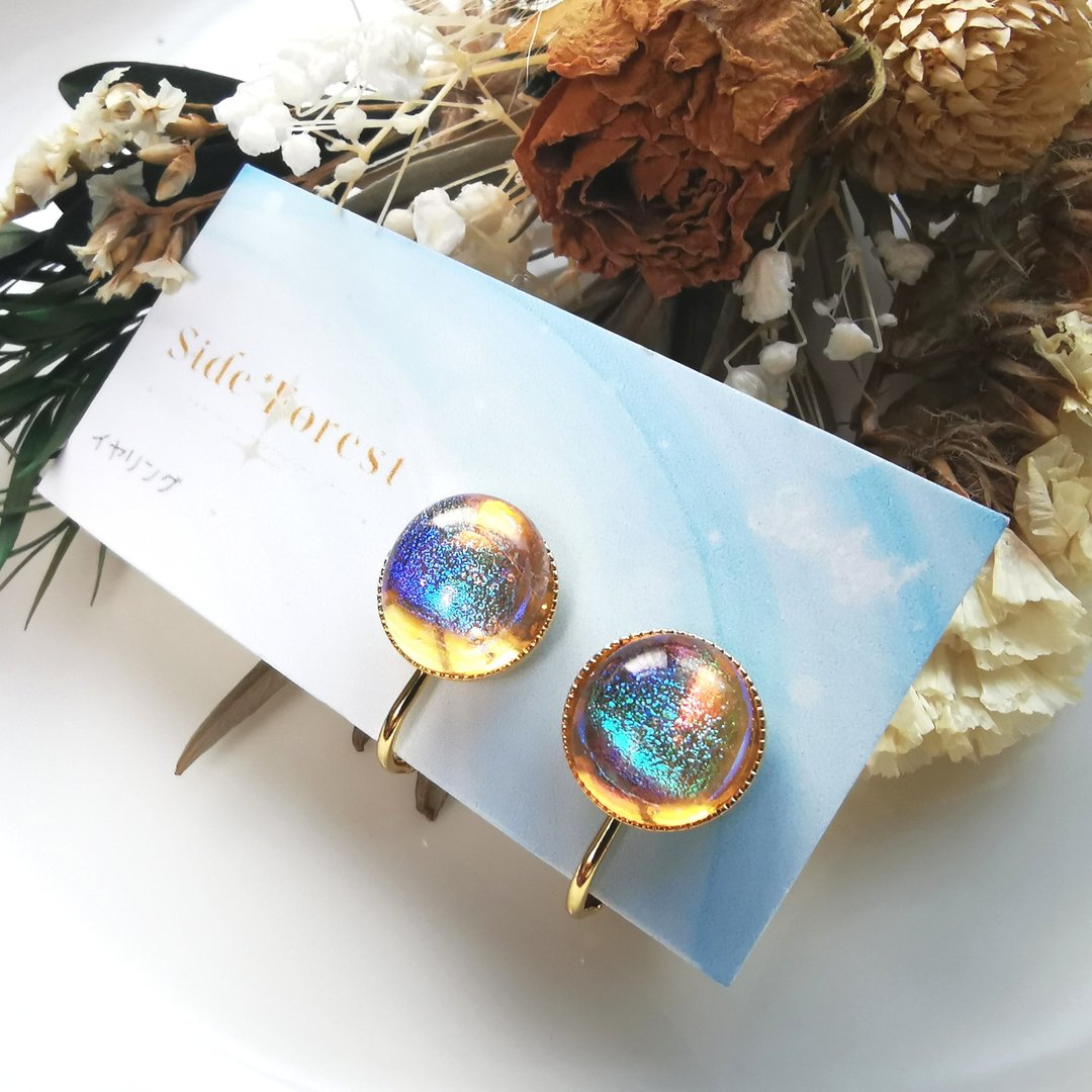Starlight Clip-On G Self-made Glass - 耳环/耳夹 - 玻璃 黄色