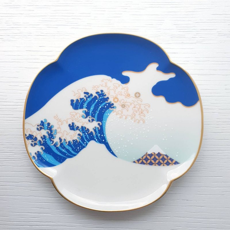 日本浮世绘海浪 乐滔滔盘(深蓝)-葛饰北斋富士山 - 盘子/餐盘/盘架 - 瓷 蓝色