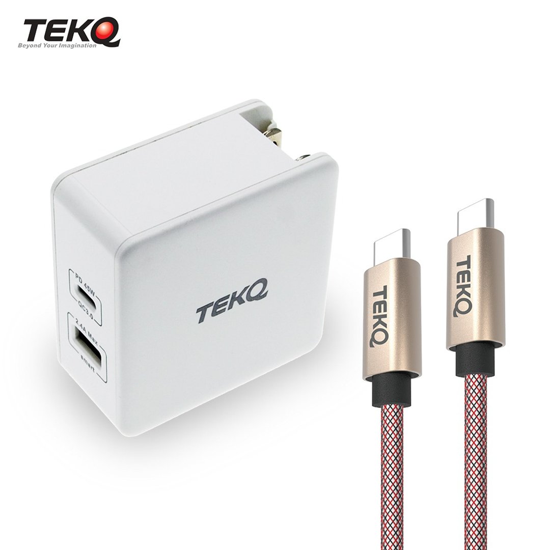 TEKQ2孔 57W USB-C/USB PD QC 旅充+TEKQ USB-C 快充传输线120cm - 充电宝/传输线 - 其他材质 白色
