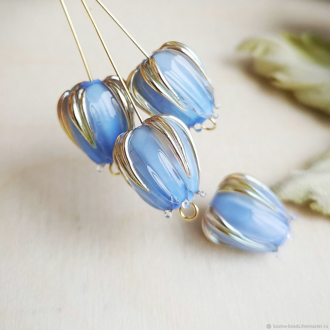 Glass Flower Beads, Blue Handmade Lampwork Flower Bead, One Flower Glass Bead - 陶艺 - 玻璃 蓝色