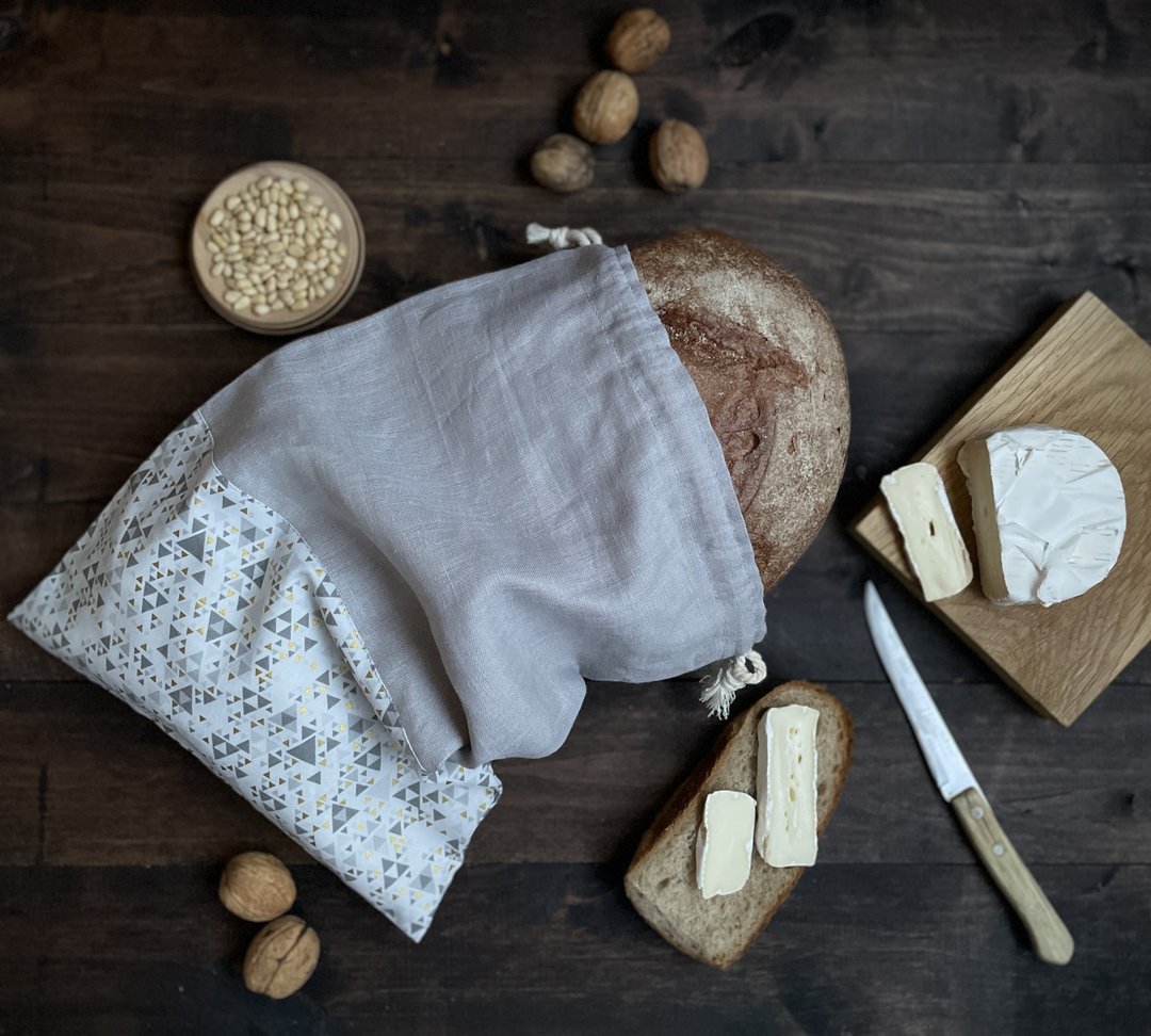 Linen Reusable Drawstring Sourdough Bread Bag, Cottage Style, Gift for Mom - 调味罐/酱料瓶 - 亚麻 灰色