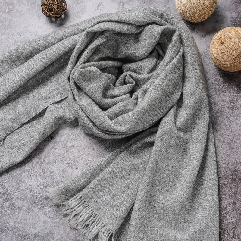 顶级高山Cashmere 围巾 原色无染中灰亲肤透气 高山雪地 - 围巾/披肩 - 羊毛 灰色