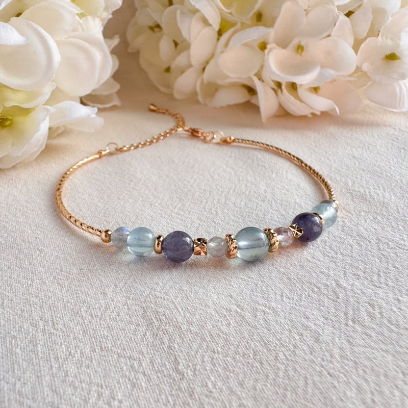 海蓝宝 蓝萤石 血滴堇青 拉长石 | 清晰思维 促进平静 | 手链手环 - 手链/手环 - 宝石 蓝色