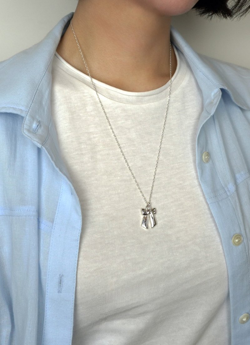 （925银）大丝带项链 - 项链 - 纯银 银色