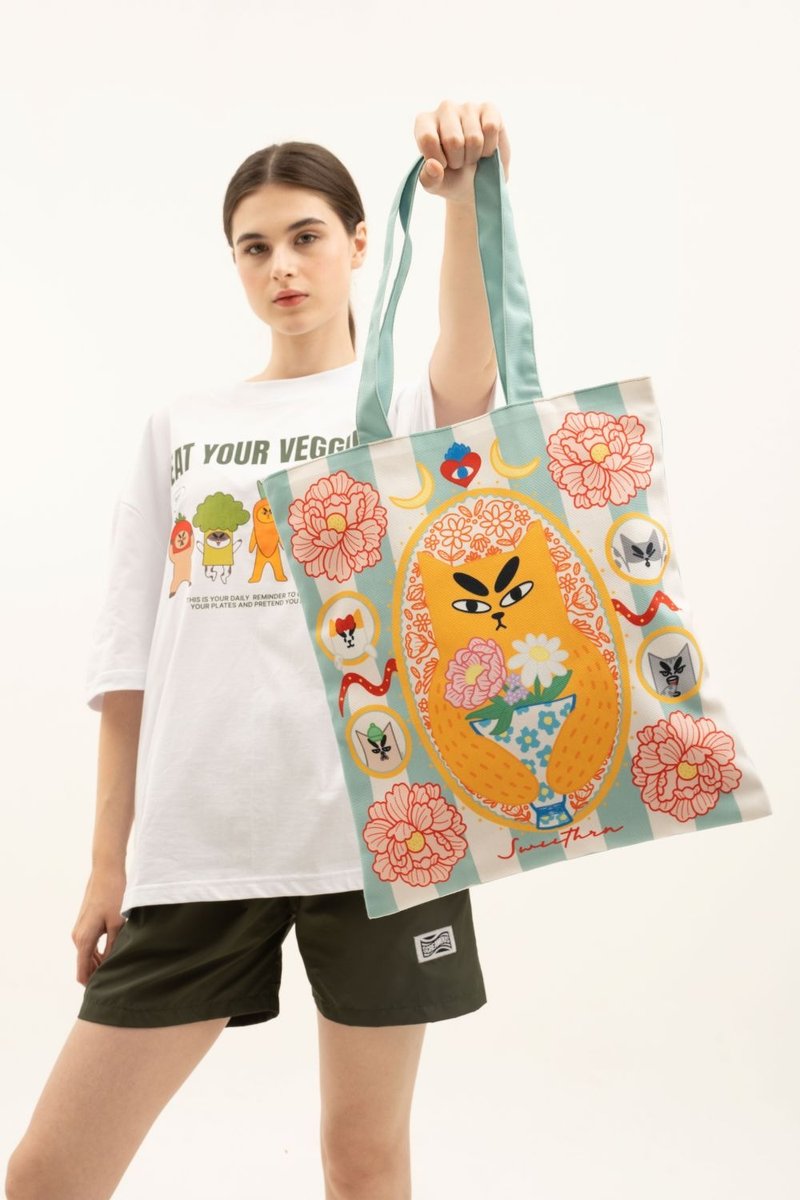 夏日猫咪托特包，碎花帆布托特包，猫奴的理想礼物 - 手提包/手提袋 - 其他材质 