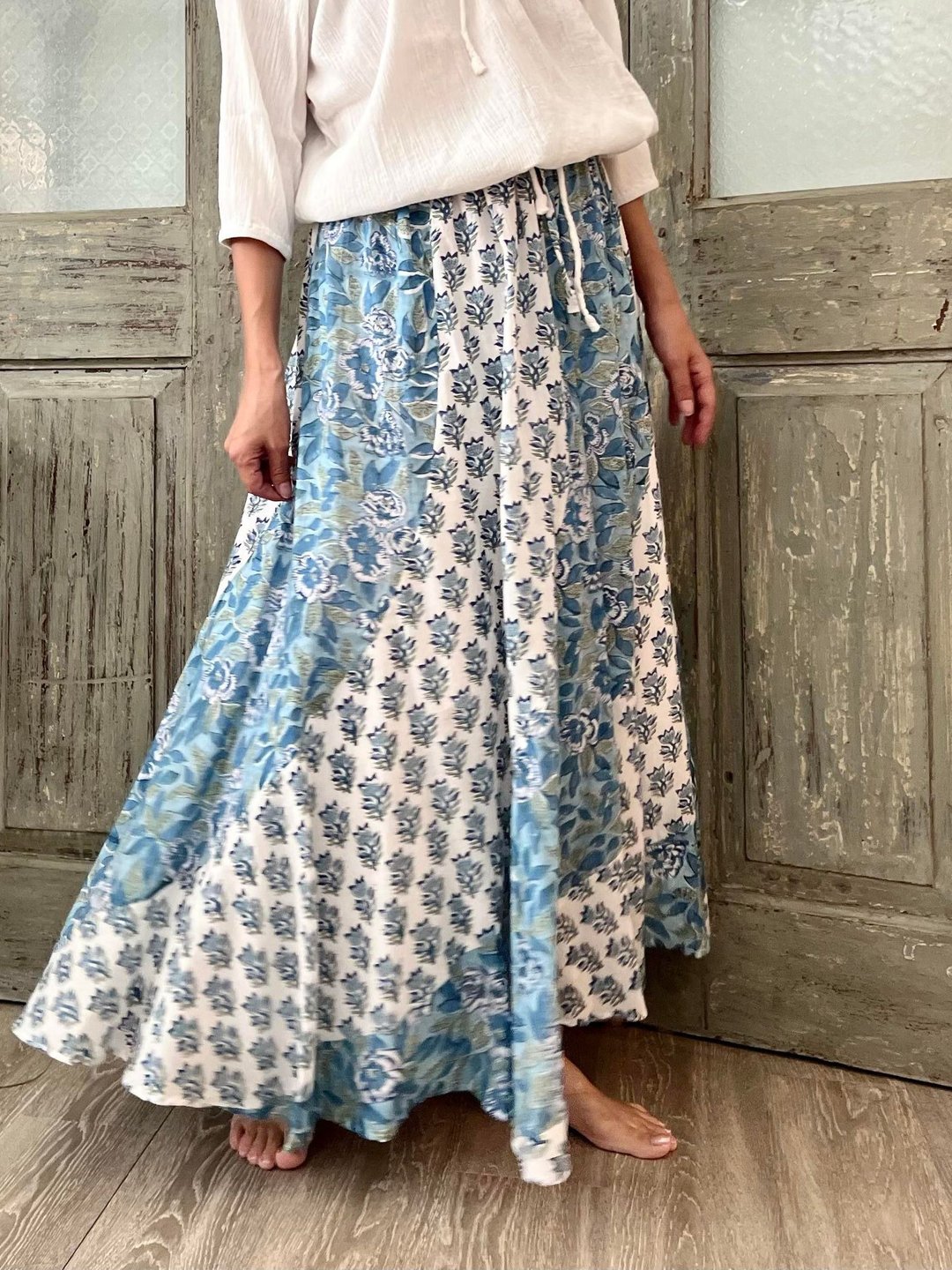 栀子花开 Mermaid Skirt - 裙子 - 棉 蓝色