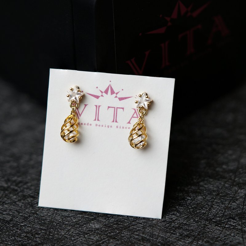 镀金星星锆石耳环-(耳针/耳夹) - 耳环/耳夹 - 铜/黄铜 金色