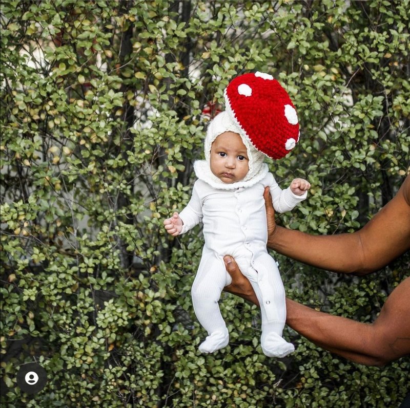 Crochet red mushroom hat, Wool balaclava baby hat, Halloween toadstool costume - 婴儿帽/发带 - 羊毛 红色