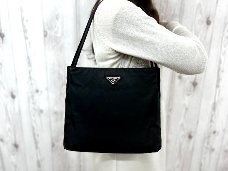 绝版中古包 Prada 黑色经典托特包 单肩包 侧背包 古董包 复古包 - 侧背包/斜挎包 - 其他材质 黑色