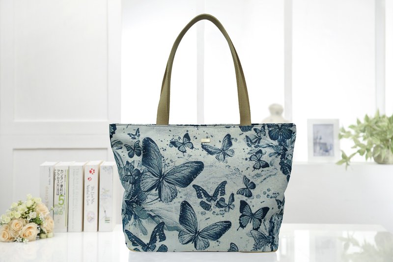 肩背托特包 大容量 / 防泼水 平织缇花 恋蝶驳 - 侧背包/斜挎包 - 其他材质 