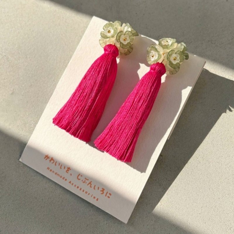 滨百合耳饰 - 耳环/耳夹 - 绣线 粉红色