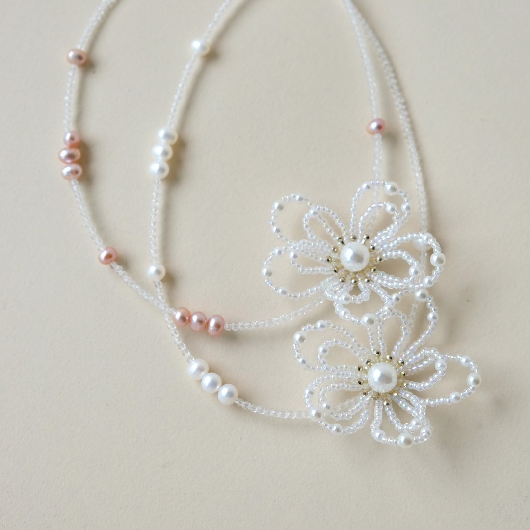 新娘饰品 日系浪漫花花 淡水珍珠 手工颈链 锁骨链 CHOKER C138 - 锁骨链 - 珍珠 白色